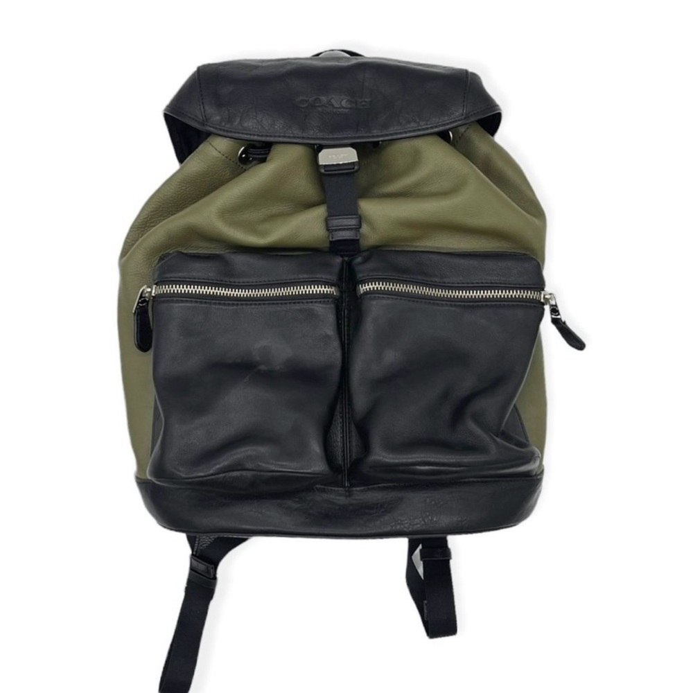 Coach Rucksack Smooth Leather Backpack Men's Green and Black